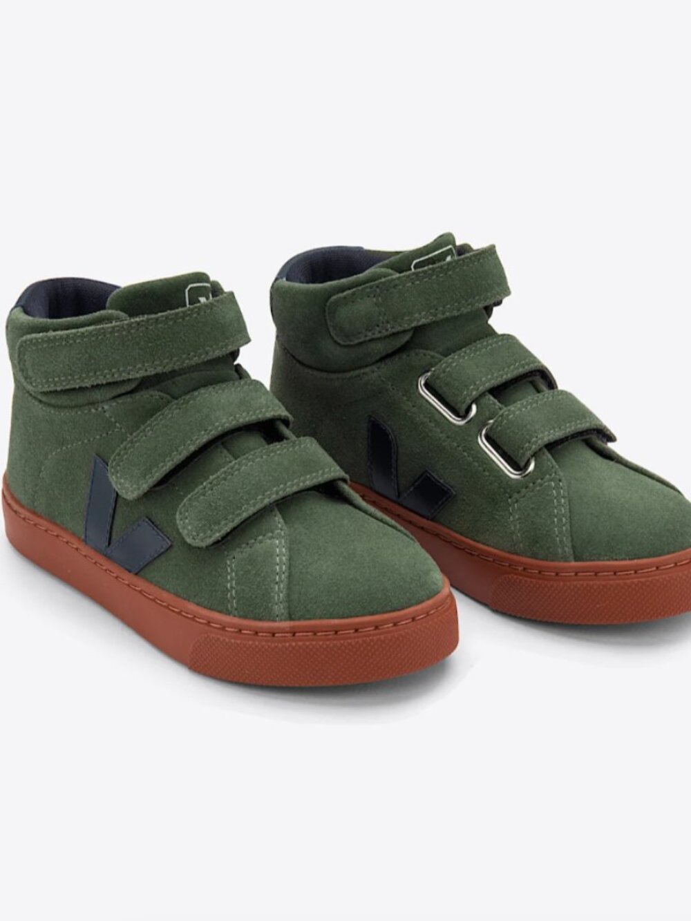 Veja Kids Olive Suede Sneakers with Rust Red Sole